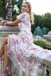 Floral Tulle Puff Sleeve Bow Tie Maxi Dress | Dress In Beauty